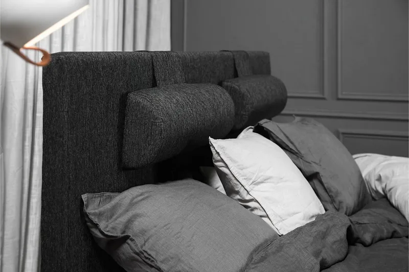 Lucky Komplett Sängpaket 160x200 Skum Slät Sänggavel - Nackkudde Stor Svart/Grå/PU - Möbler - Säng - Kontinentalsäng