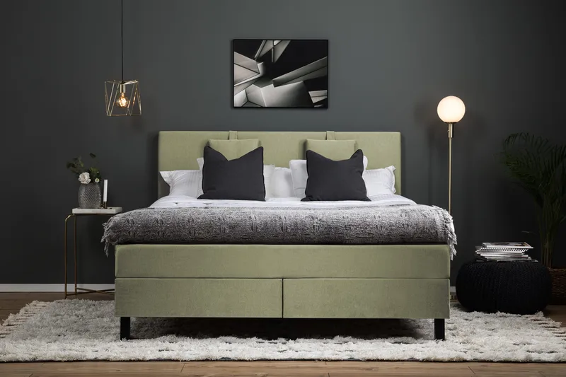 Lucky Komplett Sängpaket 160x200 Polyeter Slät Sänggavel - Nackkudde Liten Grön - Möbler - Säng - Kontinentalsäng