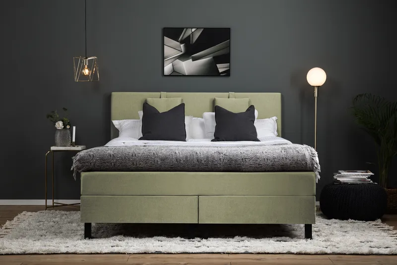 Lucky Komplett Sängpaket 160x200 Polyeter Slät Sänggavel - Nackkudde Liten Grön - Möbler - Säng - Kontinentalsäng