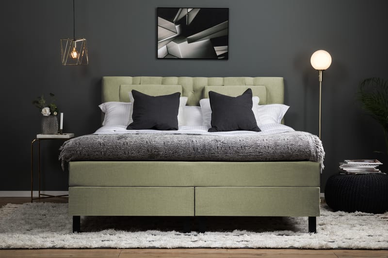 Lucky Komplett Sängpaket 160x200 Polyeter Diamant Sänggavel - Nackkudde Stor Grön - Möbler - Säng - Kontinentals�äng