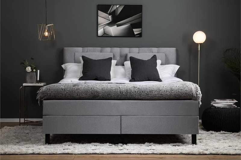 Lucky Komplett Sängpaket 180x200 cm Kontinentalsäng med Sänggavel - Grå - Möbler - Säng - Kontinentalsäng