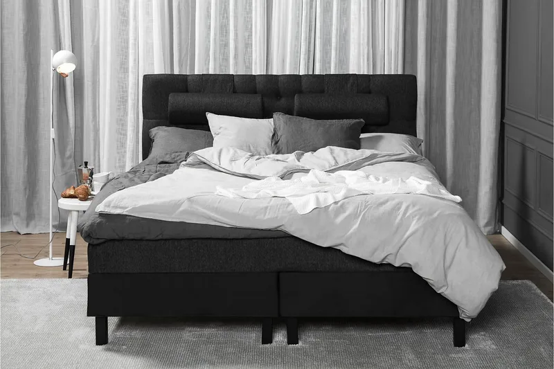 Lucky Komplett Sängpaket 180x200 Latex Diamant - Nackkudde Stor Svart/Grå/PU - Möbler - Säng - Kontinentalsäng