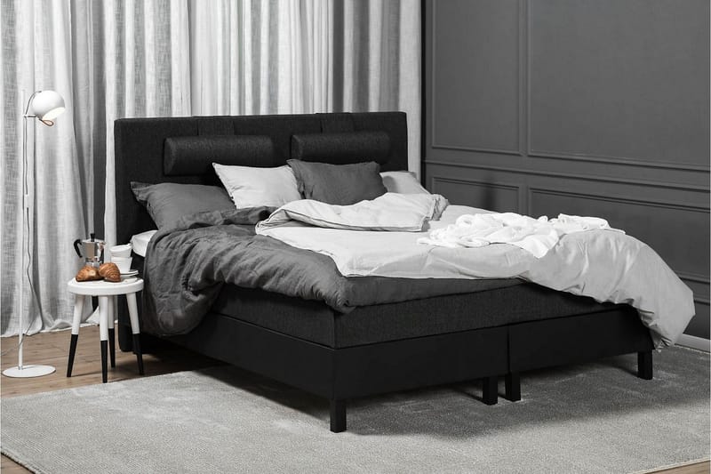 Lucky Komplett Sängpaket 180x200 Latex Slät - Nackkudde Liten Svart/Grå/PU - Möbler - Säng - Kontinentalsäng