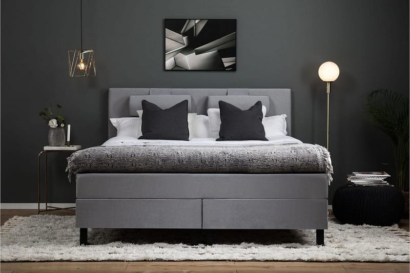 Lucky Komplett Sängpaket 180x200 Latex Slät Sänggavel - Mellangrå - Möbler - Säng - Kontinentalsäng