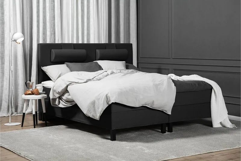 Lucky Komplett Sängpaket 180x200 Latex Slät Sänggavel - Svart/Grå - Möbler - Säng - Kontinentalsäng