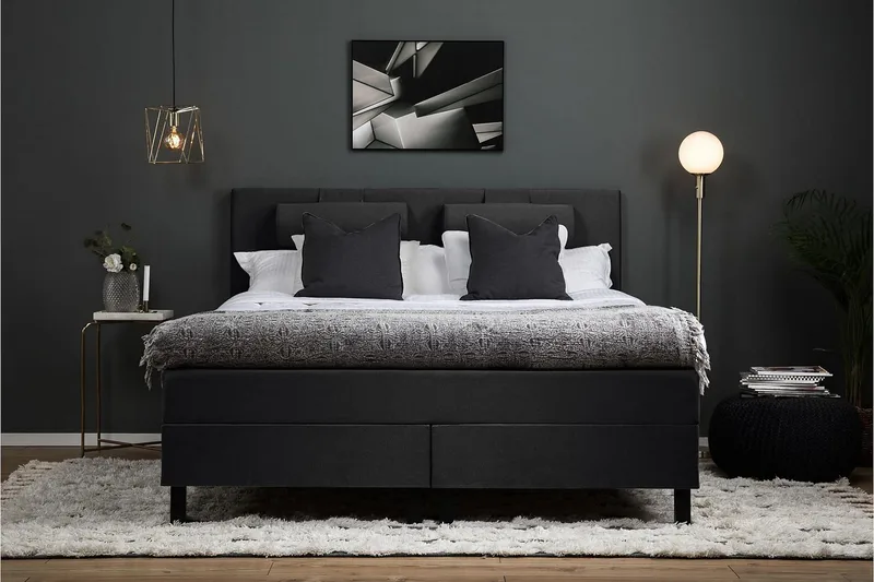 Lucky Komplett Sängpaket 180x200 Latex Slät Sänggavel - Svart/Grå - Möbler - Säng - Kontinentalsäng