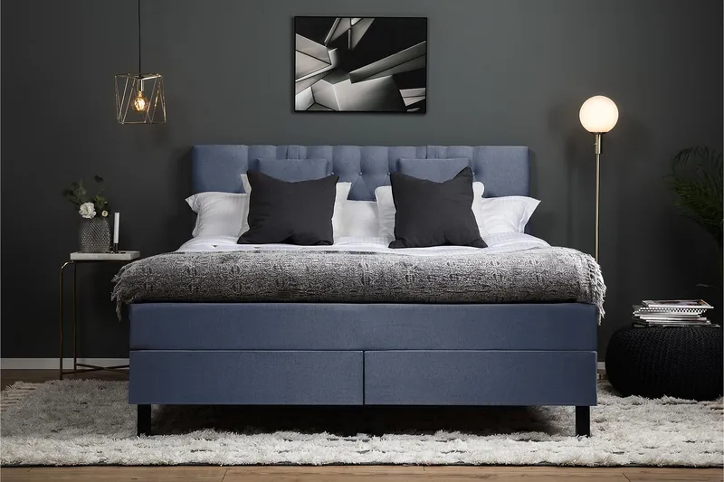 Lucky Komplett Sängpaket 180x200 Memory Diamant Sänggavel - Nackkudde Liten Mörkblå - Möbler - Säng - Kontinentalsäng