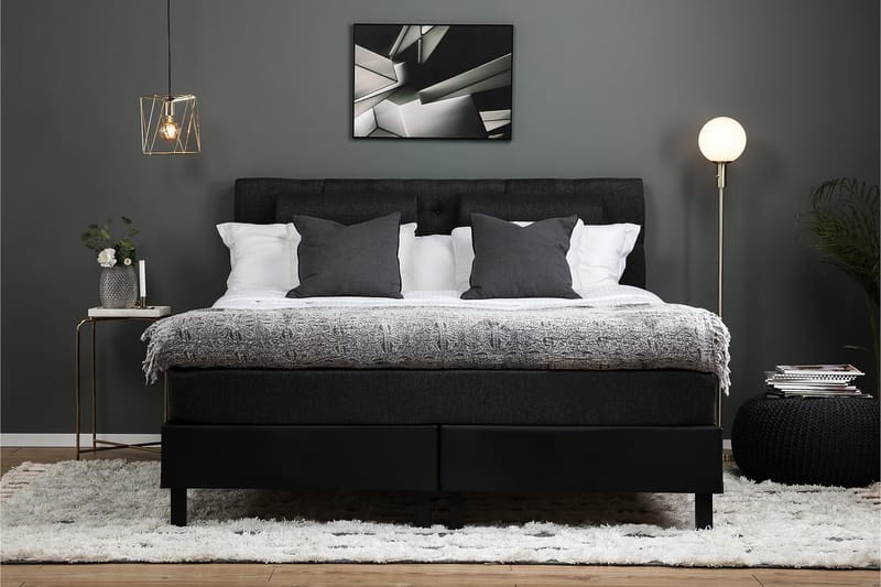 Lucky Komplett Sängpaket 180x200 Memory Diamant  Sänggavel - Nackkudde Stor Svart/Grå/PU - Möbler - Säng - Komplett sängpaket