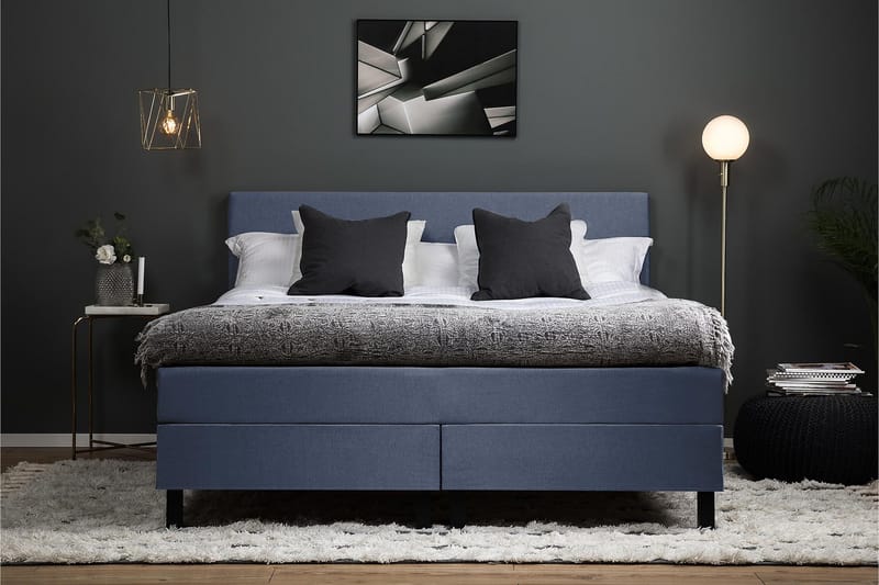 Lucky Komplett Sängpaket 180x200 Memory Slät Sänggavel - Mörkblå - Möbler - Säng - Kontinentalsäng