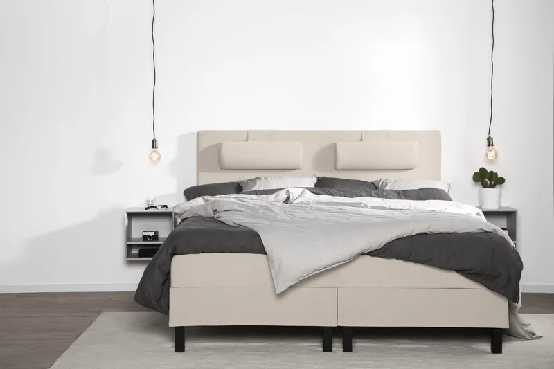 Lucky Komplett Sängpaket 180x200 Memory Slät Sänggavel - Nackkudde Liten Beige - Möbler - Säng - Kontinentalsäng