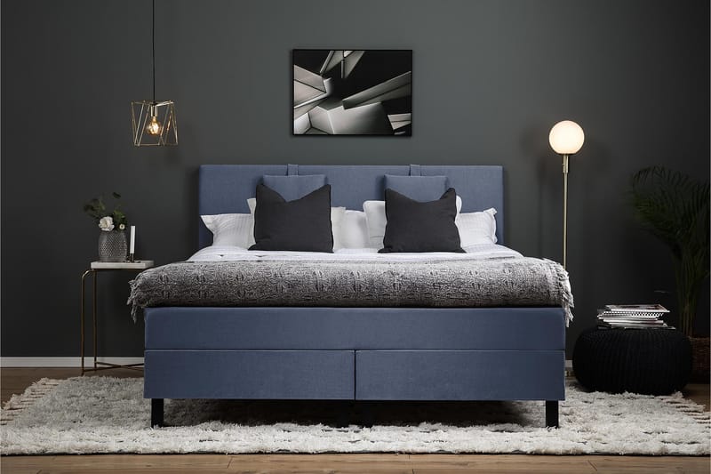 Lucky Komplett Sängpaket 180x200 Memory Slät Sänggavel - Nackkudde Liten Mörkblå - Möbler - Säng - Kontinentalsäng
