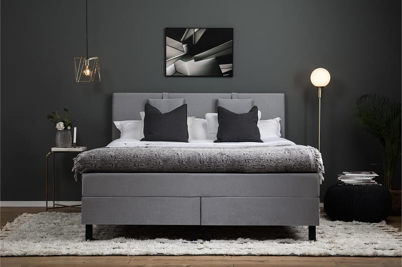 Lucky Komplett Sängpaket 180x200 Memory Slät Sänggavel - Nackkudde Liten Mellangrå - Möbler - Säng - Komplett sängpaket
