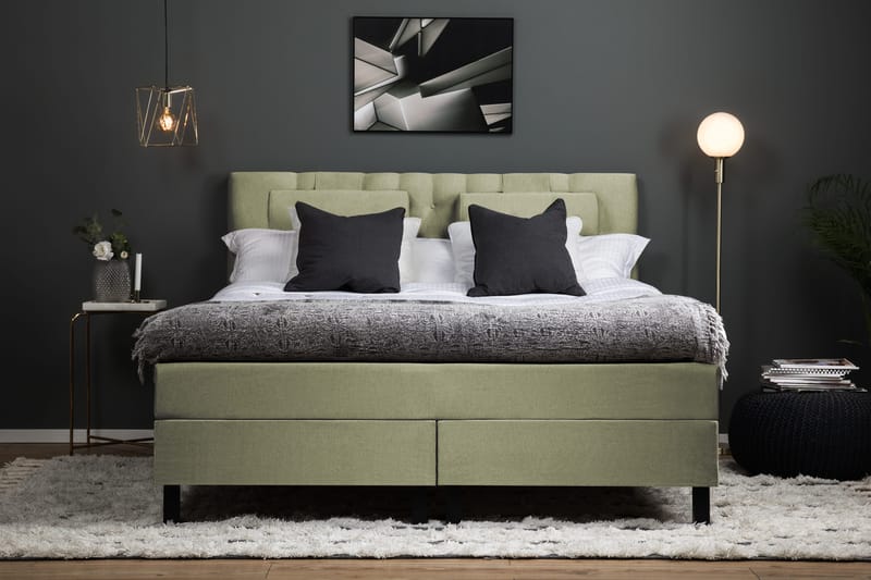Lucky Komplett Sängpaket 180x200 Skum Diamant Sänggavel - Nackkudde Stor Grön - Möbler - Säng - Kontinentalsäng