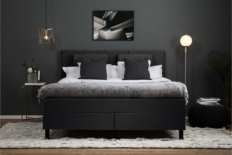 Lucky Komplett Sängpaket 180x200 Skum Slät - Nackkudde Liten Svart/Grå - Möbler - Säng - Kontinentalsäng