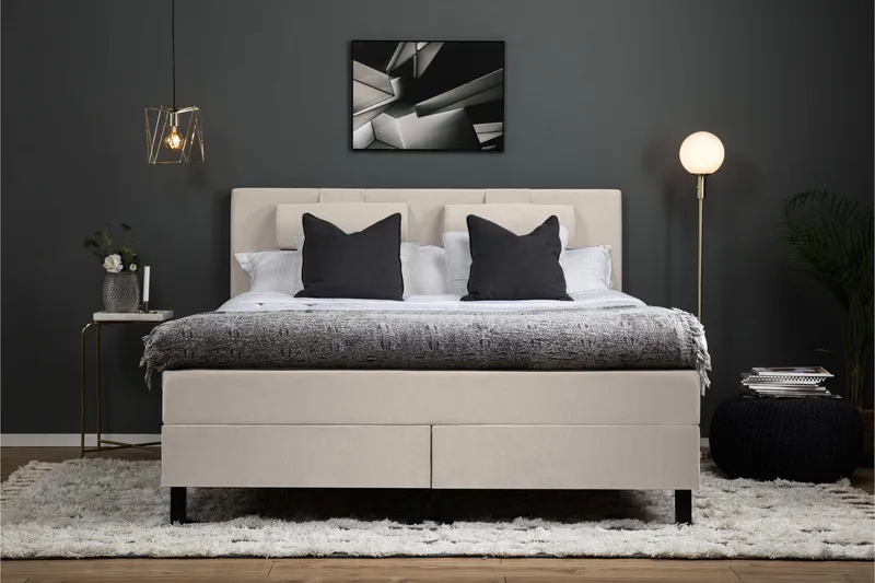 Lucky Komplett Sängpaket 180x200 Skum Slät Sänggavel - Beige - Möbler - Säng - Kontinentalsäng
