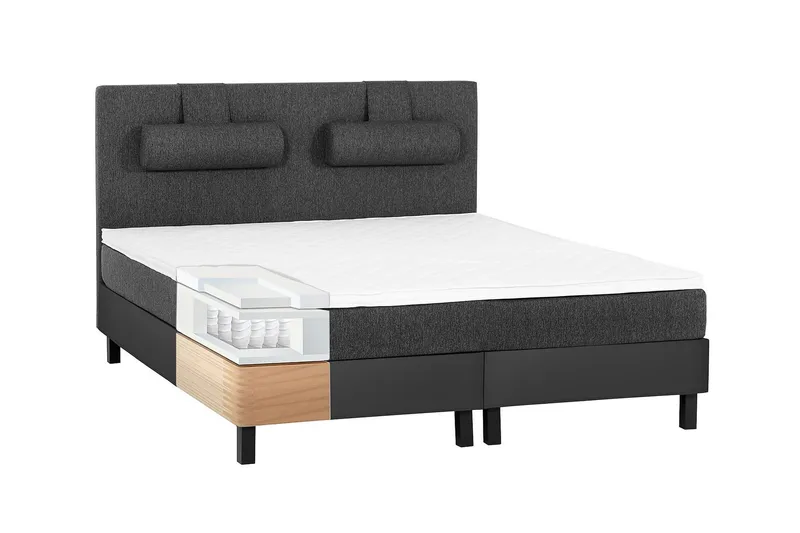 Lucky Komplett Sängpaket 180x200 Skum Slät Sänggavel - Nackkudde Stor Svart/Grå/PU - Möbler - Säng - Kontinentalsäng