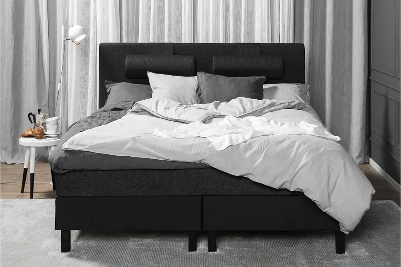 Lucky Komplett Sängpaket 180x200 Skum Slät  Sänggavel - Svart/Grå/PU - Möbler - Säng - Kontinentalsäng