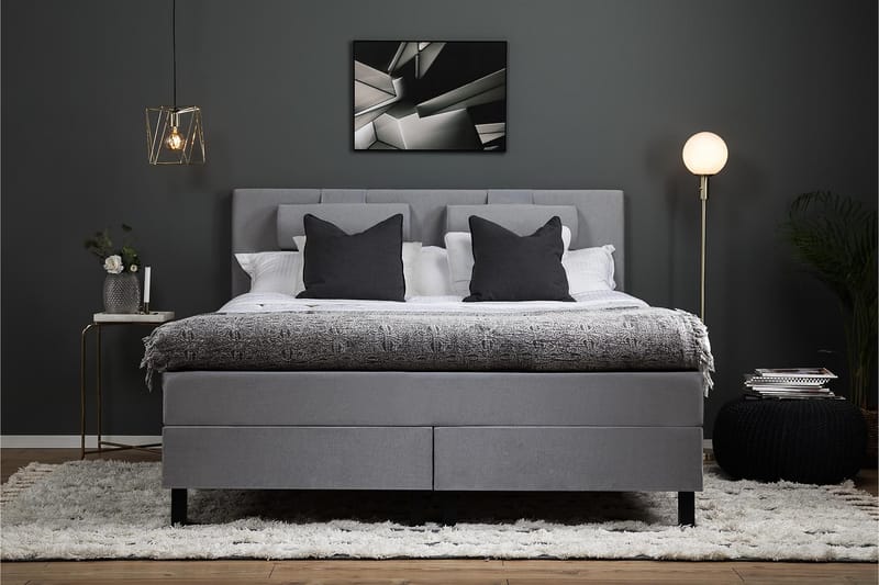 Lucky Komplett Sängpaket 180x200 Polyeter Slät Sänggavel - Nackkudde Stor Mellangrå - Möbler - Säng - Komplett sängpaket