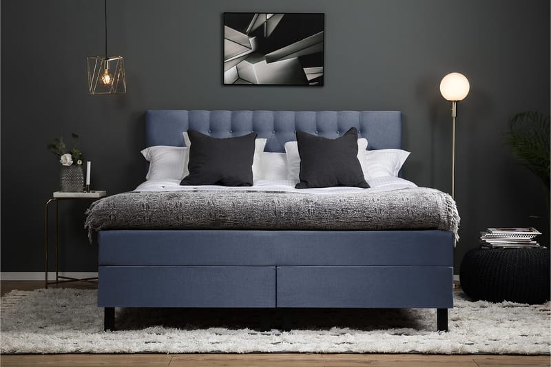 Lucky Komplett Sängpaket 180x200 Polyeter Diamant Sänggavel - Mörkblå - Möbler - Säng - Komplett sängpaket