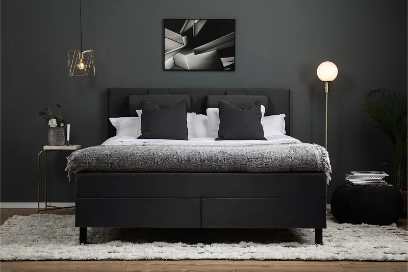 Lucky Komplett Sängpaket 180x200 Polyeter Slät  Sänggavel - Nackkudde Stor Svart/Grå - Möbler - Säng - Kontinentalsäng