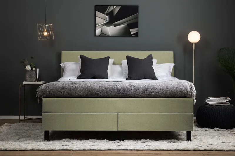 Lucky Komplett Sängpaket 180x200 Polyeter Slät Sänggavel - Grön - Möbler - Säng - Kontinentalsäng