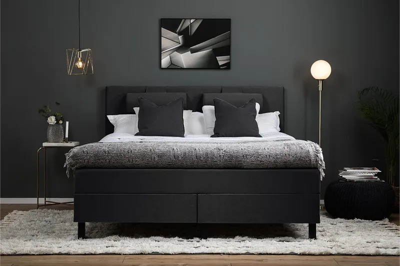 Lucky Komplett Sängpaket 180x200 Polyeter Slät - Nackkudde Stor Svart/Grå - Möbler - Säng - Kontinentalsäng