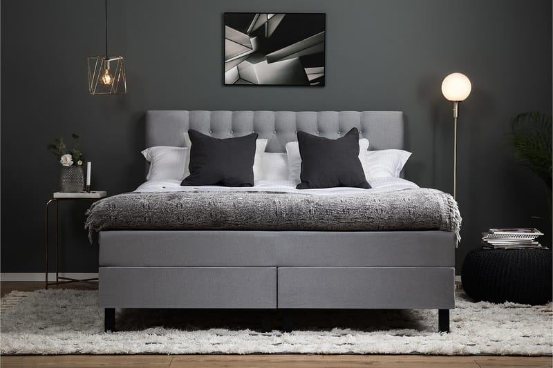 Lucky Komplett Sängpaket 180x200 Polyeter Diamant Sänggavel - Grå - Möbler - Säng - Kontinentalsäng