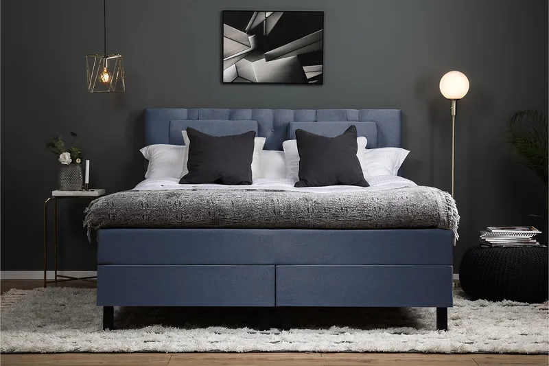 Lucky Komplett Sängpaket 180x200 Polyeter Diamant Sänggavel - Nackkudde Stor Mörkblå - Möbler - Säng - Kontinentalsäng