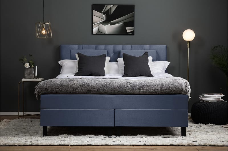 Lucky Komplett Sängpaket 180x200 Polyeter Diamant Sänggavel - Nackkudde Stor Mörkblå - Möbler - Säng - Kontinentalsäng