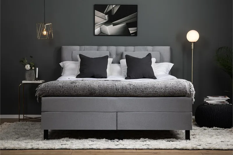 Lucky Komplett Sängpaket 180x200 Polyeter Diamant Sänggavel - Grå - Möbler - Säng - Kontinentalsäng