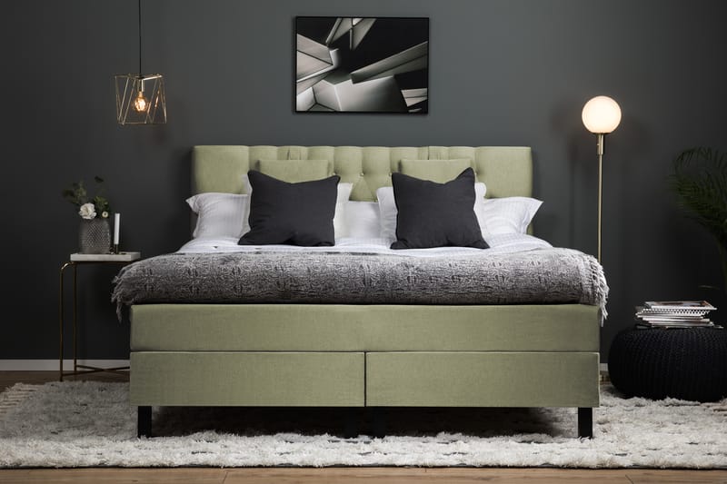 Lucky Komplett Sängpaket 180x200 Polyeter Diamant Sänggavel - Nackkudde Liten Grön - Möbler - Säng - Kontinentalsäng