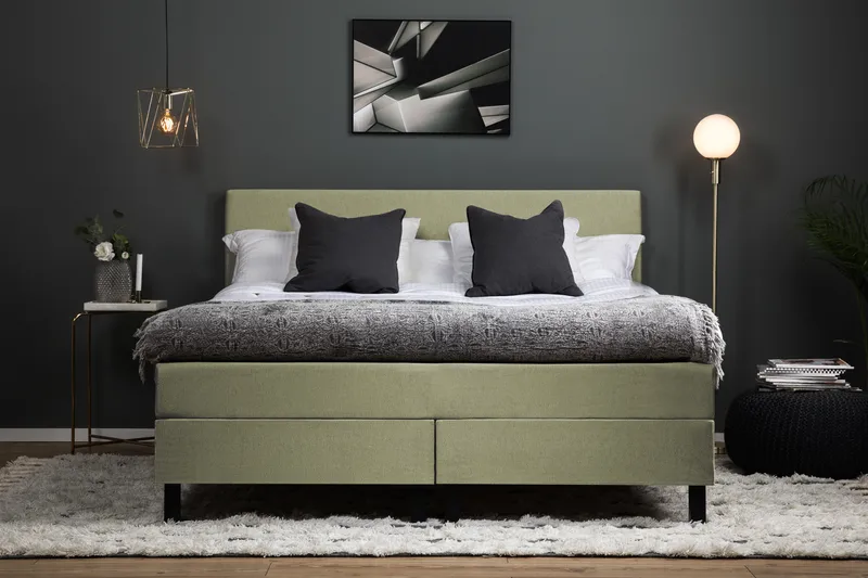 Lucky Komplett Sängpaket 180x200 Polyeter Slät Sänggavel - Grön - Möbler - Säng - Kontinentalsäng