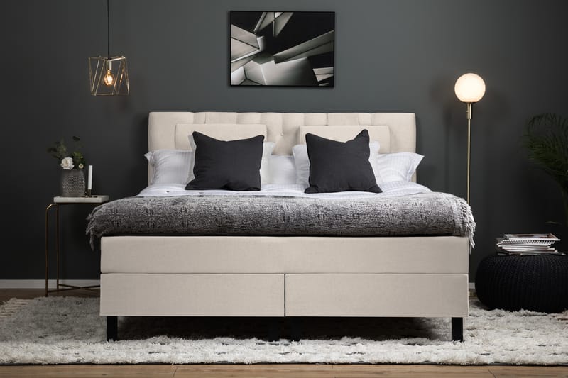 Lucky Komplett Sängpaket 180x200 Polyeter Diamant Sänggavel - Nackkudde Stor Beige - Möbler - Säng - Komplett sängpaket