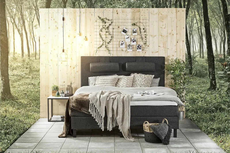 Lucky Sängpaket 150x200 SkumSlät Sänggavel Nackkudde - Nackkudde Stor Svart/Grå - Möbler - Säng - Kontinentalsäng