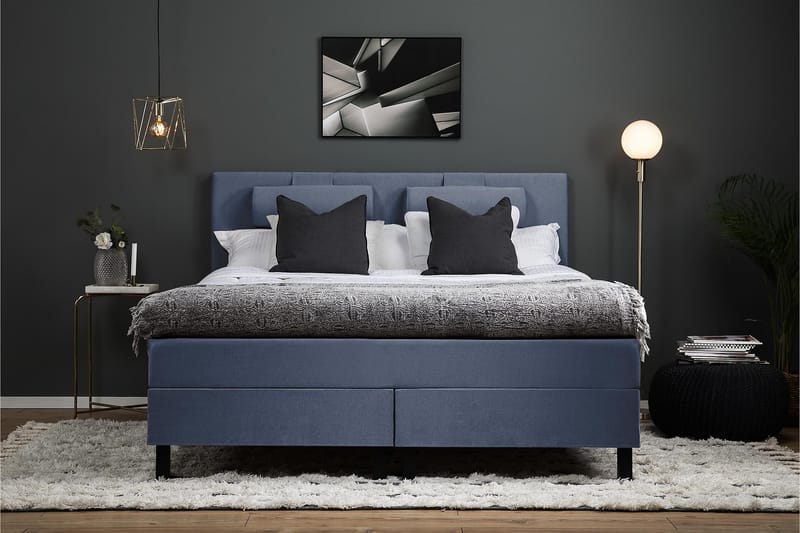 Lucky Sängpaket 180x200 Polyeter Slät Sänggavel - Mörkblå - Möbler - Säng - Kontinentalsäng