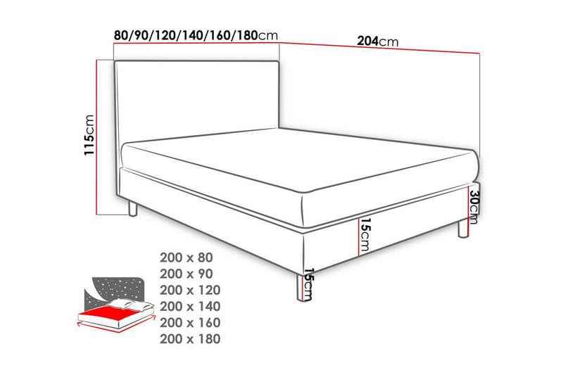 Lux Kontinentalsäng 80x200 cm - Grön - Enkelsäng - Kontinentalsäng