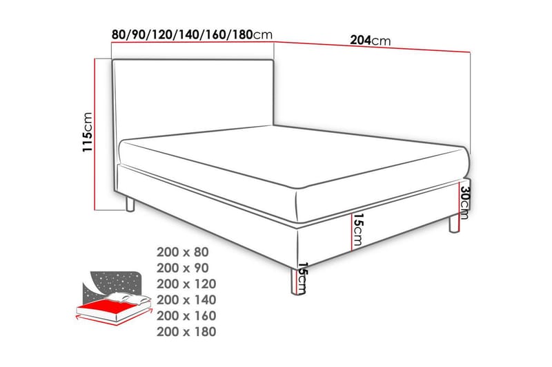 Lux Kontinentalsäng 90x204 cm - Grå - Möbler - Säng - Kontinentalsäng