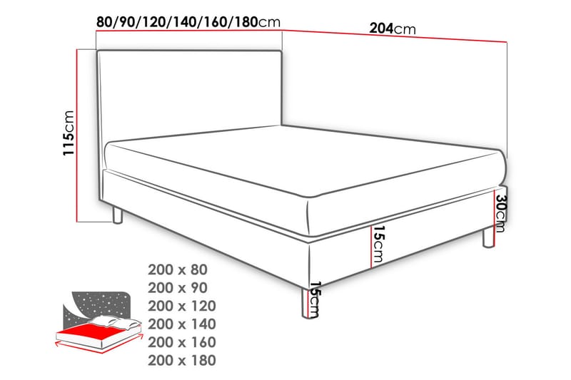 Lux Kontinentalsäng 90x204 cm - Grå - Möbler - Säng - Kontinentalsäng