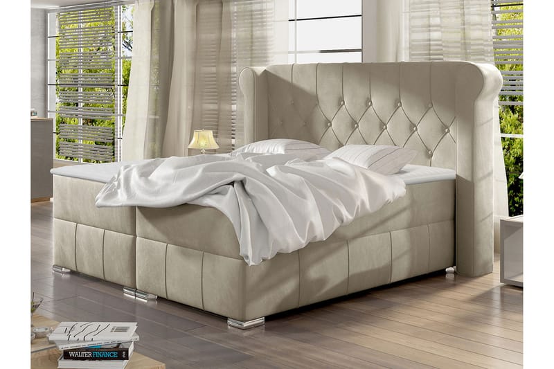 Lyckorna Kontinentalsäng 160x200 cm LED-belysning - Beige - Möbler - Säng - Kontinentalsäng