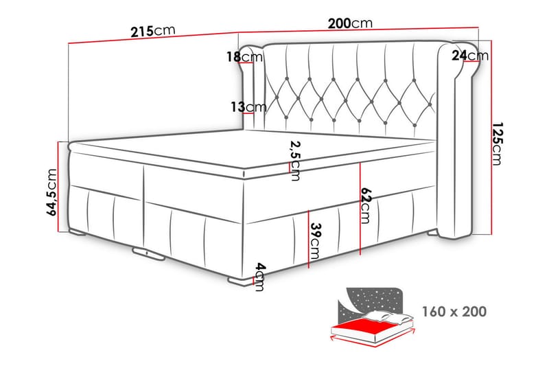 Lyckorna Kontinentalsäng 160x200 cm LED-belysning - Beige - Möbler - Säng - Kontinentalsäng