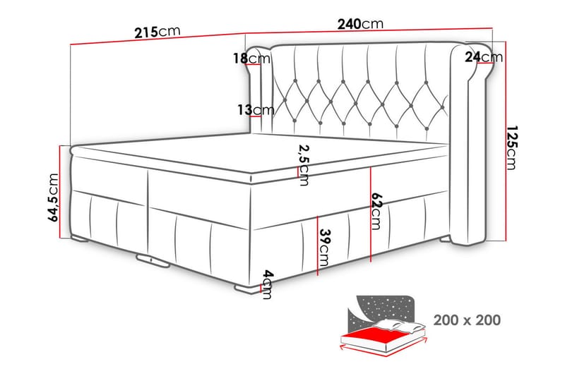 Lyckorna Kontinentalsäng 200x200 cm LED-belysning - Grå - Kontinentalsäng