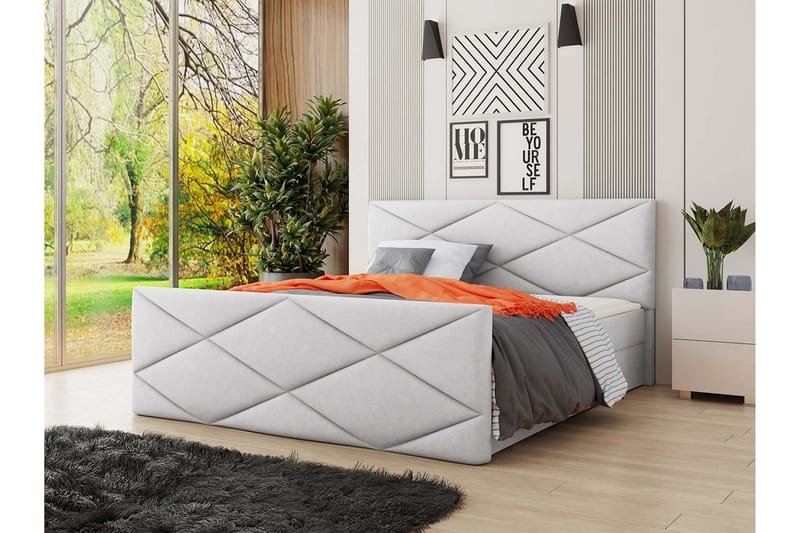Milano Kontinentalsäng 160x200 cm med Sänggavel - Ljusgrå - Möbler - Säng - Kontinentalsäng