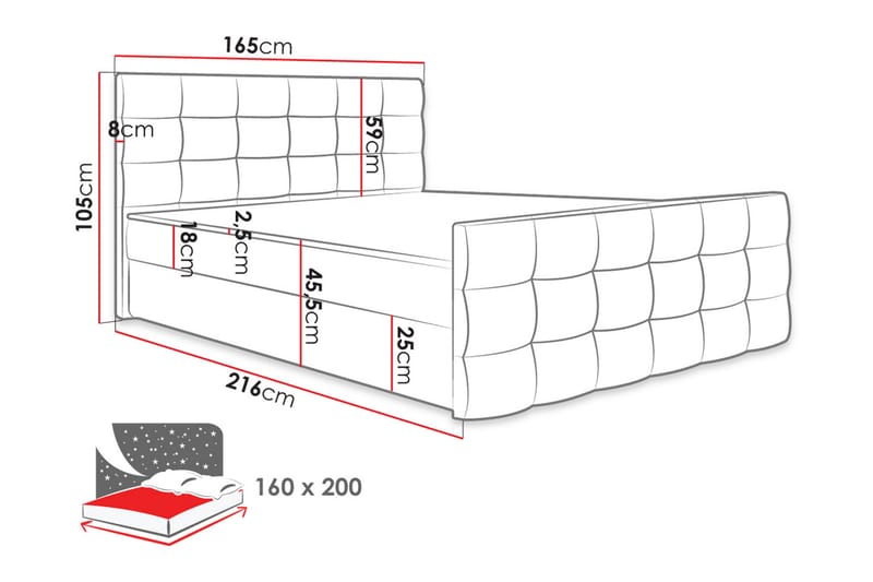Milano Kontinentalsäng 160x200 cm med Sänggavel  Rosa  R - Rosa - Möbler - Säng - Kontinentalsäng