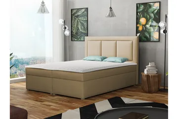Moden Komplett Sängpaket – Kontinentalsäng 140x215 cm i Tyg med Förvaring, Sänggavel + Bäddmadrass med Fasthetsgrad Mjuk - Beige - Möbler - Säng - Kontinentalsäng