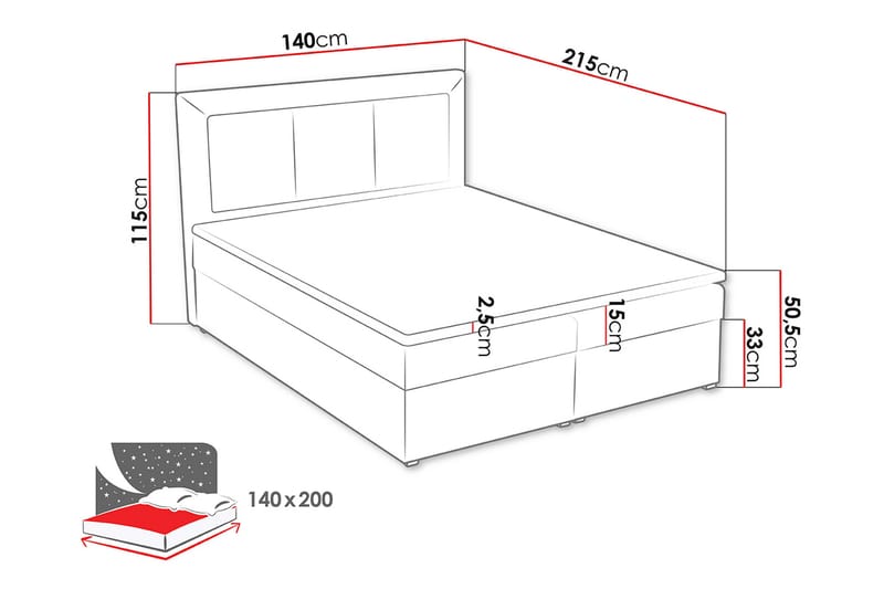 Moden Kontinentalsäng 140x215cm LED-belysning - Beige - Kontinentalsäng