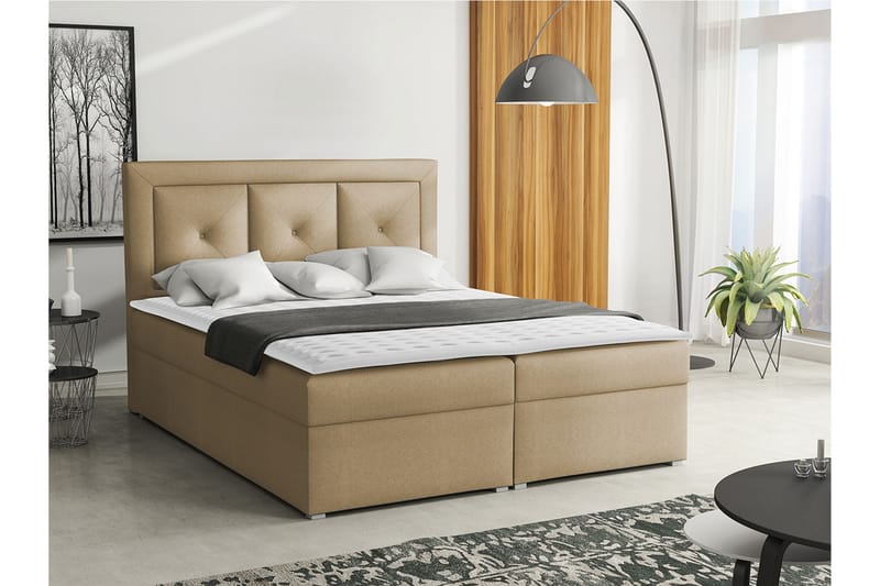 Moden Kontinentalsäng 160x215cm LED-belysning - Beige - Möbler - Säng - Kontinentalsäng