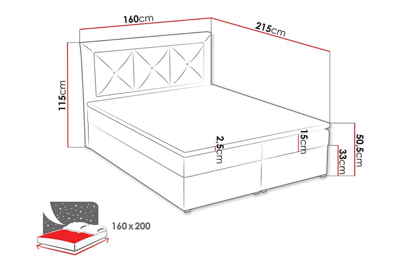 Moden Kontinentalsäng 160x215cm LED-belysning - Grå - Kontinentalsäng