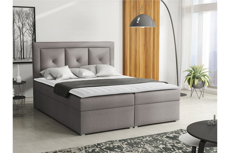 Moden Kontinentalsäng 160x215cm LED-belysning - Grå - Möbler - Säng - Kontinentalsäng