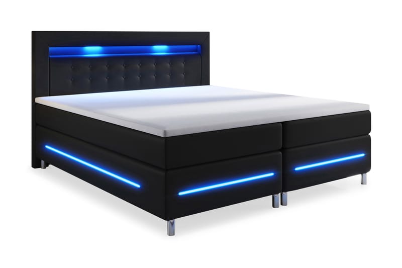 Modena Lyx Sängpaket 140x200 LED-belysning - Svart - Komplett sängpaket - Kontinentalsäng - Dubbelsäng - Familjesäng