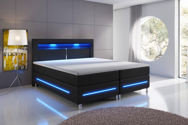 Modena Lyx Sängpaket 140x200 LED-belysning - Svart - Komplett sängpaket - Kontinentalsäng